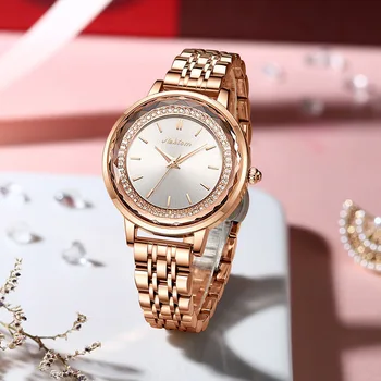 Женские часы с бриллиантовой инкрустацией, ремешок из высококачественной стали, кварцевые часы, водонепроницаемые подарочные женские часы, цельный трансграничный выпуск