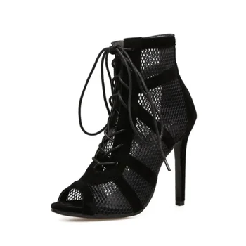 Женские черные сетчатые замшевые модные босоножки с перекрестным ремешком на высоком каблуке, удобные туфли для латиноамериканских танцев, обувь для сальсы