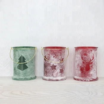 заводская самая продаваемая рождественская стеклянная ваза из цветного стекла, банка для свечей с ручкой