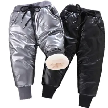 Зимние легкие кожаные трехслойные флисовые штаны с подкладкой из флиса и флиса и толстые детские модные теплые эластичные брюки, длинные хлопчатобумажные брюки