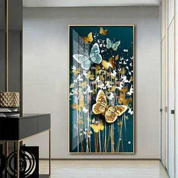 Золотая Бабочка, Абстрактный скандинавский плакат, Входная картина, Настенное искусство для гостиной, Современный Легкий Роскошный Домашний декор, принты на холсте