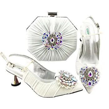 Итальянский дизайн, новое поступление 2023 года, модные женские туфли и сумка в стиле ярких кристаллов белого цвета для вечеринки