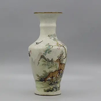 Китайская ваза из розового фарфора Famille Qing Qianlong с рисунком оленя 9,30 дюйма