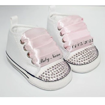 Классические парусиновые кроссовки Dollbling Для новорожденных мальчиков и девочек, эспадрильи со стразами, Персонализированная детская обувь с именем и датой