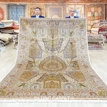 Классические персидские ковры ручной работы для гостиной большого размера размером 7x10 дюймов, бежевый турецкий шелковый ковер (TJ565A)