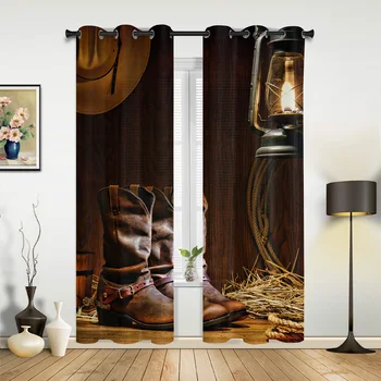 Ковбойские сапоги в стиле вестерн, деревянные занавески для гостиной, кухни, спальни для мальчиков и девочек, длинные занавески для окон Cortinas Home Decor