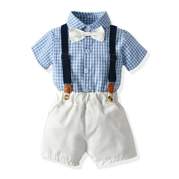 Комплекты одежды для маленьких мальчиков из 2 предметов, Детский свадебный торжественный костюм, летняя белая рубашка для малышей с галстуком-бабочкой + шорты, костюмы