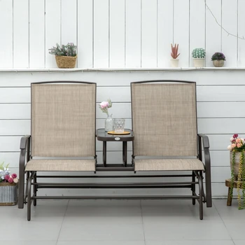 Кресло-качалка с планером для патио, скамейка для двоих, сетчатая ткань для кресла-планера с центральным столом, Садовая мебель для патио