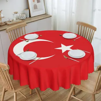 Круглый непромокаемый флаг Турции, покрывающий стол, Патриотическая скатерть для пикника, 60-дюймовая скатерть для стола