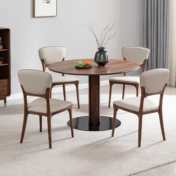 Круглый стол Liangyi, Обеденный стол из массива ореха Северной Америки, Сочетание обеденного стола и стула из натурального дерева в скандинавском стиле, Маленький F