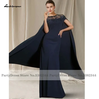 Лакшмигаун Скромное Женское Длинное Платье Для Свадебной вечеринки Темно-Синее Атласное Платье для Матери Невесты с Шапочкой Vestido Novia 2022
