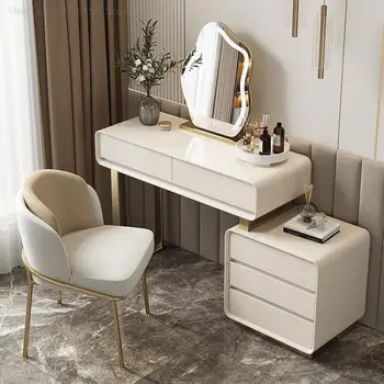 Легкий роскошный туалетный столик из массива дерева, современный простой прикроватный столик, шкаф для хранения, Выдвижной Высококачественный Кремово-белый