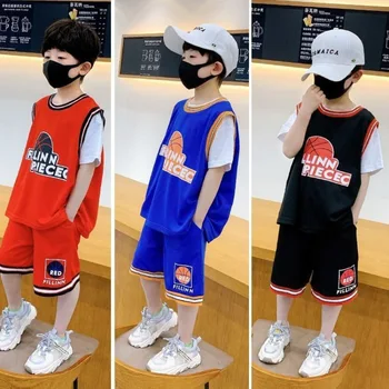 Летняя баскетбольная форма для мальчиков, детские спортивные костюмы, комплекты одежды для малышей, детская футболка для отдыха + шорты, костюмы из 2 предметов