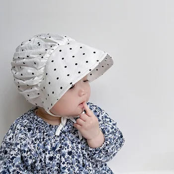 Летняя Детская Солнцезащитная шляпа с Милым Точечным принтом Солнцезащитная Панама для маленьких мальчиков и девочек Корейская шапочка для малышей