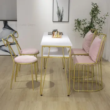 Мебель для скандинавского салона, Простые маникюрные столы из массива Дерева, Дизайнерский Одноместный маникюрный стол, Набор стульев, Двухслойный Белый маникюрный стол