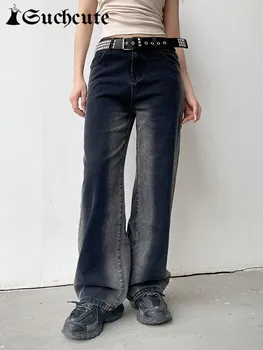 Модные уличные джинсы-карго с завязками, женские повседневные Корейские модные Винтажные джинсовые брюки с низкой посадкой, черные мешковатые брюки Harajuku