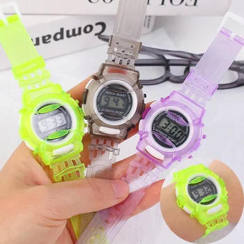 Модные электронные часы прозрачного желеобразного цвета, цифровые спортивные часы со светодиодной подсветкой, часы из силиконовой резины для мальчиков и девочек, студенческие часы