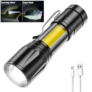 Мощный перезаряжаемый светодиодный фонарик Mini Zoom Torch для кемпинга на открытом воздухе, сильная лампа, водонепроницаемый тактический фонарик