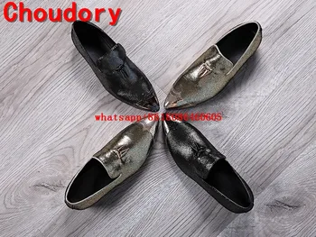 Мужские вечерние туфли Choudory с серебряным блеском, черные лоферы без застежки с шипами, классические кожаные туфли с кисточками, sapatos masculino