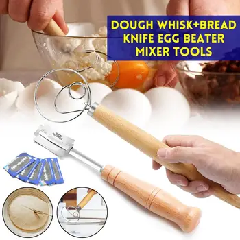 Набор ножей для хлеба и венчика для теста Премиум-класса, инструмент для нарезки хлеба из нержавеющей стали с кожаным защитным чехлом, крючок для теста