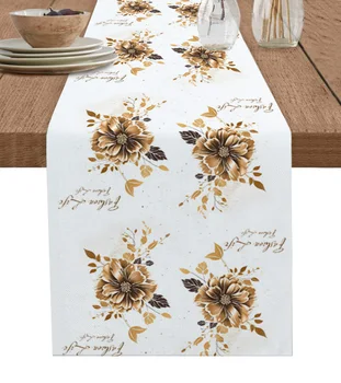 Настольная дорожка с золотыми цветами и листвой из хлопка и льна, свадебная скатерть для обеденного стола, украшение домашней кухни, салфетка
