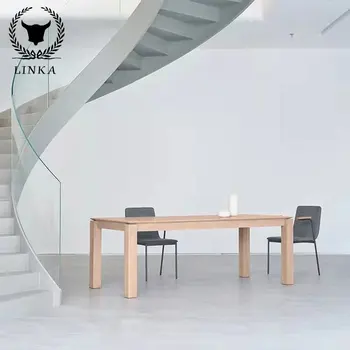 Небольшой обеденный стол из массива дерева в скандинавском стиле, прямоугольный письменный стол из белого воска, длинный письменный стол