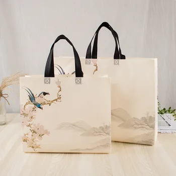 Нетканая хозяйственная сумка, эко-сумка, переносная сумка для хранения большой емкости, сумочка с цветочным принтом и птицами, Многоразовая складная сумка через плечо