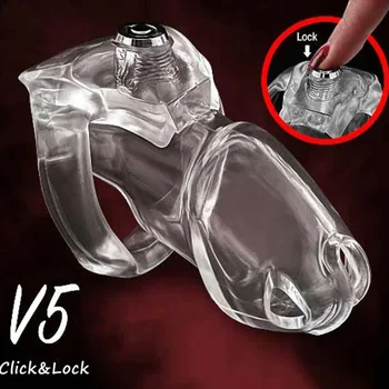 Новейший дизайн Click to Lock V5 Мужское устройство целомудрия из смолы, Петушиная клетка, кольцо для пениса, замок, игра для взрослых, Пояс Целомудрия, секс-игрушки