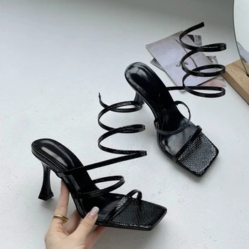 Новые летние женские босоножки 9 см, Женские туфли на высоком тонком каблуке из микрофибры, женские однотонные туфли с квадратным носком, Модная обувь, Обувь