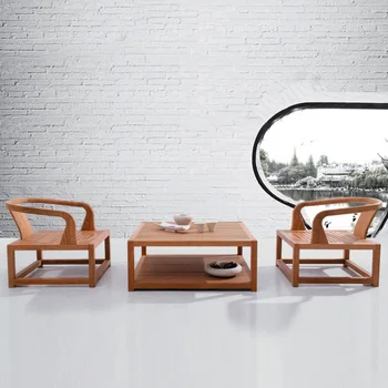 Новый диван из массива дерева в китайском стиле, комбинированная вилла с открытым балконом, элитный чайный столик, мебель из трех предметов