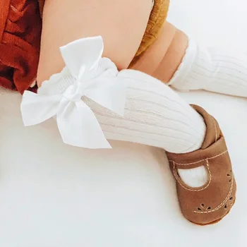 Носки для маленьких девочек, однотонные хлопчатобумажные носки с дышащей сеткой, Носки для новорожденных средней длины от 0 до 4 колен, Носки в испанском стиле для девочек