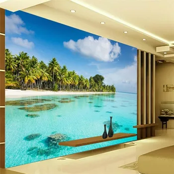 Обои beibehang 3D Windows Beach Coco Мелкий фон Современная Европа Фреска для гостиной Большая картина Домашний декор