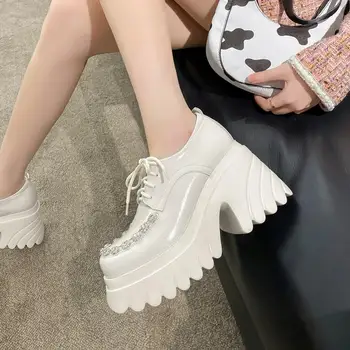 Обувь Matsuke; Женские туфли Mary Jane на толстой подошве; новинка 2023 года; туфли на высоком каблуке со стразами и цветочным узором на шнуровке в британском стиле;