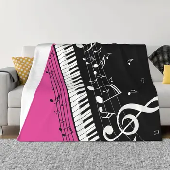 Одеяло для музыкальных нот, Фланелевое украшение, Абстрактные клавиши пианино, Портативное домашнее покрывало