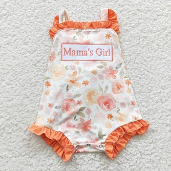 Оптовая продажа, детский комбинезон с цветочной вышивкой для мамы и девочки, летний цельный оранжевый комбинезон для малышей