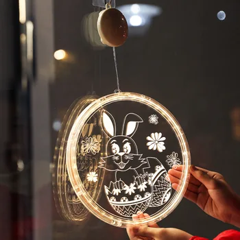 Пасхальный декор для дома Светодиодный 3D подвесной светильник на присоске, ночные огни, украшение для Пасхальной вечеринки, сделай САМ, Кролик, принадлежности для украшения Пасхальной вечеринки