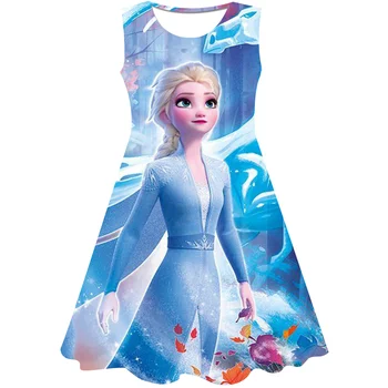 Платье без рукавов для замороженной девочки Disney, платье миди принцессы Эльзы с принтом, летнее модное повседневное праздничное пляжное платье принцессы