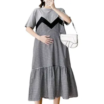 Платья для беременных больших размеров, Летнее платье русалки с круглым вырезом и коротким рукавом для беременных, платья в стиле рыбий хвост для беременных женщин в опрятном стиле