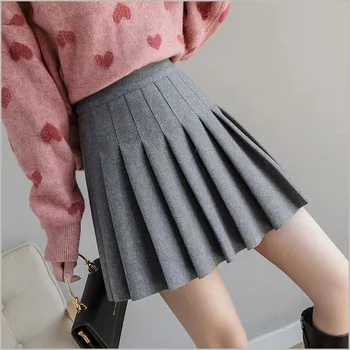Плиссированная юбка Женская Осень-зима 2022, новый корейский стиль, маленькая однотонная трикотажная юбка трапециевидной формы с высокой талией, подходящая по цвету