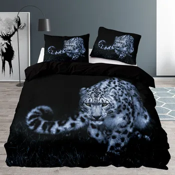 Пододеяльник Cheetah Twin / Full / Queen / King Size, 220x240 Стеганое Одеяло с Наволочкой, Черный Мягкий Комплект Постельного Белья из Микрофибры