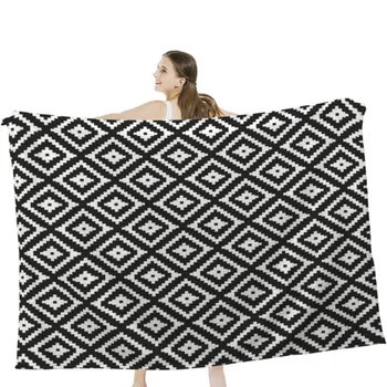 Покрывало Aztec - белое на черном, мягкое бархатное одеяло для кемпинга, постельное белье для путешествий