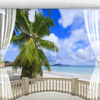 Пользовательские 3D фрески Красивый Европейский балкон Пляж Морской пейзаж 3D Фотообои Гостиная Спальня ТВ Фон Домашний декор Фреска