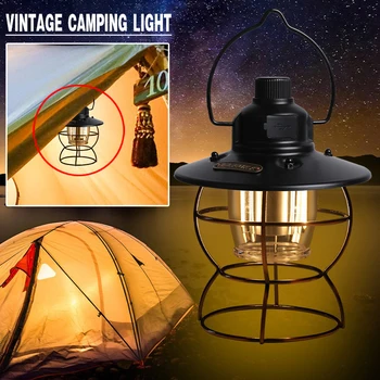 Портативный Ретро-фонарь для кемпинга, 3 режима освещения, Светильник для палатки, Подвесная лампа, USB-аккумуляторная лампа, Садовый фонарь для кемпинга на открытом воздухе