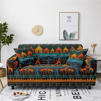 Ретро Племенное животное Жираф в этническом богемном стиле Чехол для дивана Чехол для дивана Нескользящий Моющийся Протектор для мебели для женщин мужчин