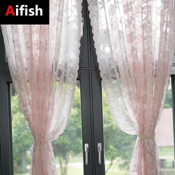 Розовые кружевные тюлевые занавески с вышивкой из прозрачных цветов для спальни, романтическая Французская светофильтрующая драпировка, занавеска на кухонное окно наполовину