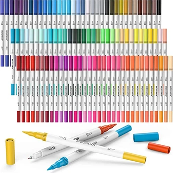 Ручки с двумя кистями, маркеры, 100 цветов, Художественная Маркерная кисть и тонкий наконечник, художественные Маркеры-раскраски для детей, Книжка-раскраска для взрослых, товары для рукоделия