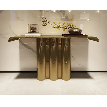 Светлый роскошный художественный входной стол из нержавеющей стали для гостиной из высококачественного металла, декоративный стол на заказ, новый