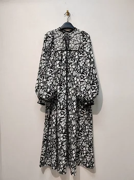 Свободное Облегающее платье WAKUTA A-line 2023, Летнее Женское платье на шнуровке с принтом в Японском стиле, Нежные Длинные платья с пузырчатым рукавом