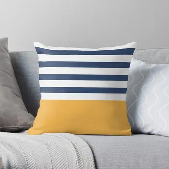 Синие и белые полосы с желтой подушкой Подушки для декоративного дивана Комплект наволочек для подушек