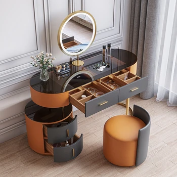 Современный туалетный столик из массива дерева для мебели спальни, креативный светильник, роскошная домашняя спальня, туалетное зеркало со светодиодной подсветкой, столик для макияжа